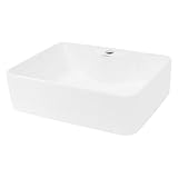 LuxeBath Waschbecken Keramik 480x380x140 mm eckig Weiß, Aufsatzwaschbecken für Badezimmer/Gäste-WC, Aufsatzbecken im modernen Design, Waschtisch mit Armaturloch, Waschschale Waschplatz Handwaschbecken