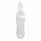 Jxngery 1 Stück 90 ml Silikon Baby Kleinkind Babyflasche mit Löffel Frische Lebensmittel Müsli Squeeze Feeder Hot (Weiß)