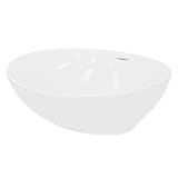LuxeBath Waschbecken Keramik 410 x 330 x 142 mm, oval, Weiß, Aufsatzwaschbecken für Badezimmer und Gäste-WC, Aufsatzbecken im modernen Design, Waschtisch Waschschale Waschplatz Handwaschbecken Becken