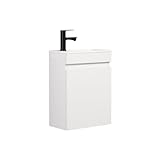 Kometmöbel Gäste-WC Waschtisch Set 40 cm Vormontiert Klein Waschbecken mit Unterschrank (Hochglanz Weiß 40cm, Ohne Wasserhahn)