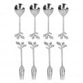 lyrlody Dessertlöffel-Gabel-Set, Zweig-Design, Edelstahl, Kaffeelöffel, Gabel-Set, Obst, Marmelade, Eisportionierer, Gabel, Eislöffel, Teelöffel-Set für Zuhause, Küche, Restaurant (Silber)
