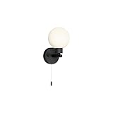 Licht-Erlebnisse Wandlampe mit Schalter Kugelschirm B: 10 cm klein Schwarz Weiß IP44 G9 Glas Metall Modern Wandleuchte Badezimmerleuchte Spiegel Bad
