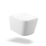 Wandhängendes Randloses Keramik-WC Für Gewerblichen Oder Privaten Gebrauch – 360° Effiziente Spülung, Großzügige Und Komfortable Schüssel – Abnehmbarer UF-Sitz Mit Soft-Close-Funktion, Wandmontage, Le