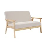 2-Sitzer-Sofa aus Holz und mit Cord-Bezug in Cremeweiß, B 114 x T 69,5 x H 73 cm - Isak