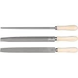 RICHMANN Feilenset Holz 250mm | Holzfeilen | 3 Feilen Set enthält Rundfeile, Halbrundfeile und Flachfeile - rostfreier Stahl (T12) und bequemer Holzgriff