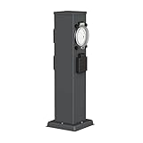 ledscom.de Garten Steckdosensäule Polly für außen, IP44, Timer/Zeitschaltuhr, 3-Fach, Edelstahl, anthrazit, eckig, 38 cm, Steckdosenpfosten, Außen, Versorgung Strom, Edelstahl, Garten
