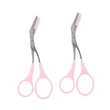 HAPINARY 2St Augenbrauenkamm Augenbrauenschere kleine Wimpernschere Make-up-Tools Haarschneider eyebrow contouring brow tool Augenbrauenpflegeschere Gesichtshaarschere Plastik Rosa