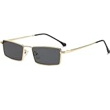YAMEIZE Vintage Rechteckige Sonnenbrille für Damen Herren Retro Kleine Rechteck Sonnenbrille 90er Metallrahmen UV400 Schutz