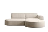 Kaiser Möbel, Ecksofa, Sofa Modena Studio Parma, Modern Design Couch, Polsterecke, Freistehend Sofa Wohnzimmer -Stoff Dicker Cord Poso Beige Rechts