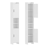 Homullel 30 cm Breit Badezimmerschrank 170 cm Hoch Schmal Hochschrank für Bad, Schmaler Badschrank Küchenschrank Buffetschrank für Küche, Badezimmer (Weiß,170 cm)