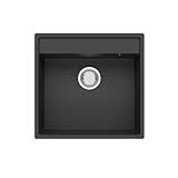 GRANMASTER Magma Spülbecken Küche mit 1 Becken - Granitspüle mit Siphon Waschbecken Küche - Einbauspüle Arbeitsplatte Küchenspüle 54x52x20,4 cm Spüle Schwarz ohne Abtropffläche