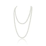 BFUZXY Perlenkette Damen 150 CM,Perlen Kette Weiß,Vintage Perlenhalskette,Pearl Necklace,Lange Elegante Strickjacke Perlen Ketten Halskette,Mehrsträngige Perlenkette für Mädchen,Hochzeit,Abendessen