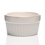 BigDean 6x Souffle-Förmchen 11x5 cm 290ml weiß + hellbraunem Rand- Ofenfeste Förmchen Schälchen für Creme Brulee Mini Auflaufform Pastetenform Schälchen aus Keramik - spülmaschinengeeignet