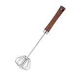Qurygin Halbautomatischer Schneebesen – Hand-Schneebesen für Zuhause, Holzgriff, drehbar, halbautomatischer Eierklopfer zum Rühren, Aufschäumen und Mischen