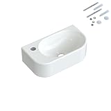 Waschbecken Handwaschbecken für Bad Gäste wc 40x21,5x10,5 cm oval eckig mit Hahnloch ohne Unterschrank und Überlauf Eckwaschbecken ultradünner Rand Wandmontage Verschiedene Montagemöglichkeiten