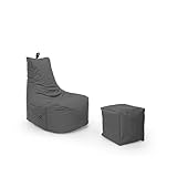 Nadimaideal Gamer Sitzsack Komfort XL - XXL für Kinder, Teenager & Erwachsene | Indoor & Outdoor | Sitzsack Gaming | Füllung EPS Perlen (Anthrait, Sitzsack XL mit Hocker)