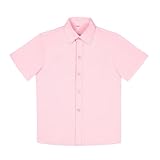 Visaccy Kurzärmeliges Jungenhemd, Knopfleiste, einfarbig, Baumwolle, Freizeithemd, Größe 2–20 Jahre, Pink, 8