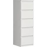 FORTE Chelsea Kommode 40 50, Schmale Kommode mit 5 Schubladen, Weißes Sideboard, Modern, Holzwerkstoff, Weiß, 41,8 cm breit x 128 cm hoch x 42,2 cm tief