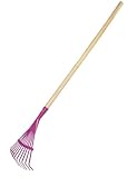 Kinder Gartenrechen Metall mit Holzstiel, Kinder Garten Spielzeug Laub Rechen Fächerbesen Purple (pink)