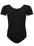 BALAYSIER Ballettkleidung Mädchen-Damen, Turnanzug Kurzarm Baumwolle Gr-100-170 Ballett Trikot Gymnastikanzug Tanzbody(Schwarz, 150)