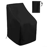 Honseadek 210D Oxford Cloth Waterproof Outdoor Stacking Chair Cover with Drawstring, Breathable Furniture Cover for Garden Courtyard, Black(65CM+Storage Bags)