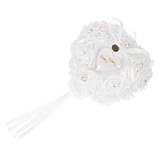 SAFIGLE Romantisches Ringkissen Hochzeit Herzform mit Rosen dekor Sicherer Ringhalter für Verlobung und Trauung Vielseitiges Kissen zur Aufbewahrung von Eheringen und Schmuck Elegantes