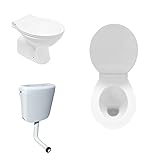 Komplettset Stand WC Abgang Boden Senkrecht Tiefspüler + Deckel + Spülkasten Weiß