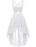 Berylove Damen Kleid für Hochzeit Weiß Brautjungfernkleid Spitzenkleid Elegant Vokuhila Cocktailkleid Ärmellos Abendkleid Weißes Kleid BLP7035 White M
