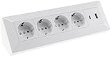 Steckdosenblock 4-fach & USB-A/C weiß - hochwertige Steckdosenleiste Ecksteckdose Tischsteckdose Unterbausteckdose - für Küche, Werkstatt, Arbeitsplatte
