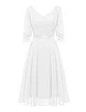 Dressystar Damen Hochzeitskleid A Linie Glitzer Kleid Damen Party Pailletten Schalärmel V-Ausschnitt Kurz Brautkleider Hochzeit Weiß M