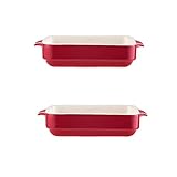 Backen Ofenform Backgeschirr Rechteckige Keramik-Auflaufform Ideal for Ofenform, Lasagneform, kleine Auflaufform Kleine Auflaufform, 2er-Set, Rot, 7 Zoll (Color : Giallo, Size : 7inch)