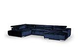 Mivano Wohnlandschaft Orion / Riesige Sofalandschaft in U-Form inkl. XL-Recamiere und Kopfteilfunktion / 409 x 73 x 225 / Velours, Blau