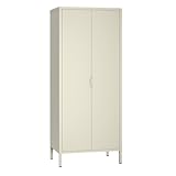 skølm Ituri Metallschrank Beige – Kleiderschrank mit 6 Fächern & 2 Kleiderstangen – Garderobenschrank Flur 80 cm breit – Schlafzimmerschrank Industrial Style – Stahlschrank für Wohnzimmer & Büro