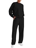 REORIA Damen Trainingsanzüge aus dicker Baumwolle Rundhalsausschnitt Übergrößen Jogginganzug Activewear Hausanzug Workout Set mit Fleece-Futter Black M