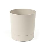 LAMELA Pflanzgefäß mit integriertem Untersetzer, Breite 17,5 cm – 2,5L – Beigefarbener Blumentopf für Innen & Außen – Wetterfest & Pflegeleicht