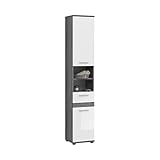 xonox.home - Hochschrank Blake 35x191x31 cm in Front weiß Hochglanz Korpus rauchsilber Nb - Badezimmer Badschrank schmaler Badezimmerschrank - modern, platzsparend und funktional