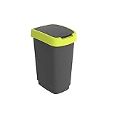 Rotho Twist Swingeimer 50L Mülleimer mit mit Schwing- und Klappdeckel Kunststoff Mülltrennung Abfallbehälter Recycling Abfallsammler BPA-frei (Schwarz/limone)
