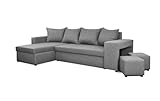 NAWSTOL - Ecksofa Couch Tymon mit Schlaffunktion und Bettkasten - Schlafsofa Couchgarnitur Eckcouch Ecke Bettcouch- Universal (Hellgrau)