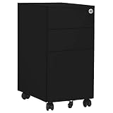 Mobiler Aktenschrank mit 3 Schubladen, rollbarer Aktenordner, Rollcontainer, Aufbewahrungsschrank aus Metall mit Rollen für Zuhause und Büro, Schwarz 30x45x59 cm Stahl