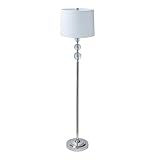 Relaxdays Stehlampe, Stoffschirm, Metall, E27, HxD: 155 x 35,5 cm, Kristall-Design, Standleuchte Wohnzimmer, Silber/weiß