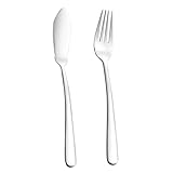 DIYEAH Edelstahl Fischbesteck Fischmesser Fischgabel Gebürstet Poliert Ergonomisch Modernes Design Spülmaschinenfest für Zuhause Buffet Party Bbq
