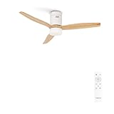 CREATE / WINDCALM/Deckenventilator mit Beleuchtung Weiß Naturholzflügel mit Fernbedienung / 40W, Leise, Ø132 cm, 6 Geschwindigkeiten, Timer, DC-Motor, Sommer-Winterbetrieb