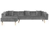 Beliani Ecksofa rechtsseitig Retro Stil Samtstoff grau mit Zierkissen Vadso
