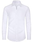 J.VER Hemd Herren Langarm Bügelfrei Business Hemd Regular Fit Anzug Freizeithemden Elastiscer Modische Herren Hemden,Weiß,L