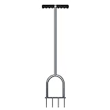 Walensee Lawn Spike Aerator, T-Handle, Manual Dethatching and Soil Aerating Tool with Four Iron Spikes, 35.5 Inches, Grey
