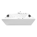 Basera® Classic Indoor Whirlpool Badewanne Naxos mit 24 Massagedüsen, Wasserfall, LED-Ambiente, Touchpanel, Bluetooth und Radio (170 x 75 x 62 cm)