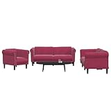 kithwjll 3-TLG. Sofagarnitur Weinrot Samt, Polstermöbel für Wohnzimmer, Bequemes Stoffsofa Set, Modernes Design, Leicht zu montieren, Max. 110 kg/Sitz