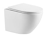 Hänge WC Spülrandlos kurz, Designer Wand Toilette Nano beschichtet mit WC Sitz + Deckel aus Duroplast in 2 versionen und Softclose Absenkautomatik abnehmbar + Beschichtung (WC mit Slim Seat)
