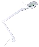 Showlite LL-6095D-Pro LED Lupenleuchte 9W 3/5 Dioptrien (Lupenlampe, dimmbar, 127 mm Linse, 60 SMD LEDs, 1,75/2,25-fache Vergrößerung, Tischklemme) weiß