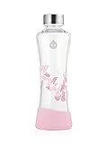 EQUA Glasflasche Magnolia 0,55l Trinkflasche aus Glas 550 ml Sportflasche mit Silikonboden Flasche mit Silikonhülle Designer Trinkflasche für unterwegs und Büro